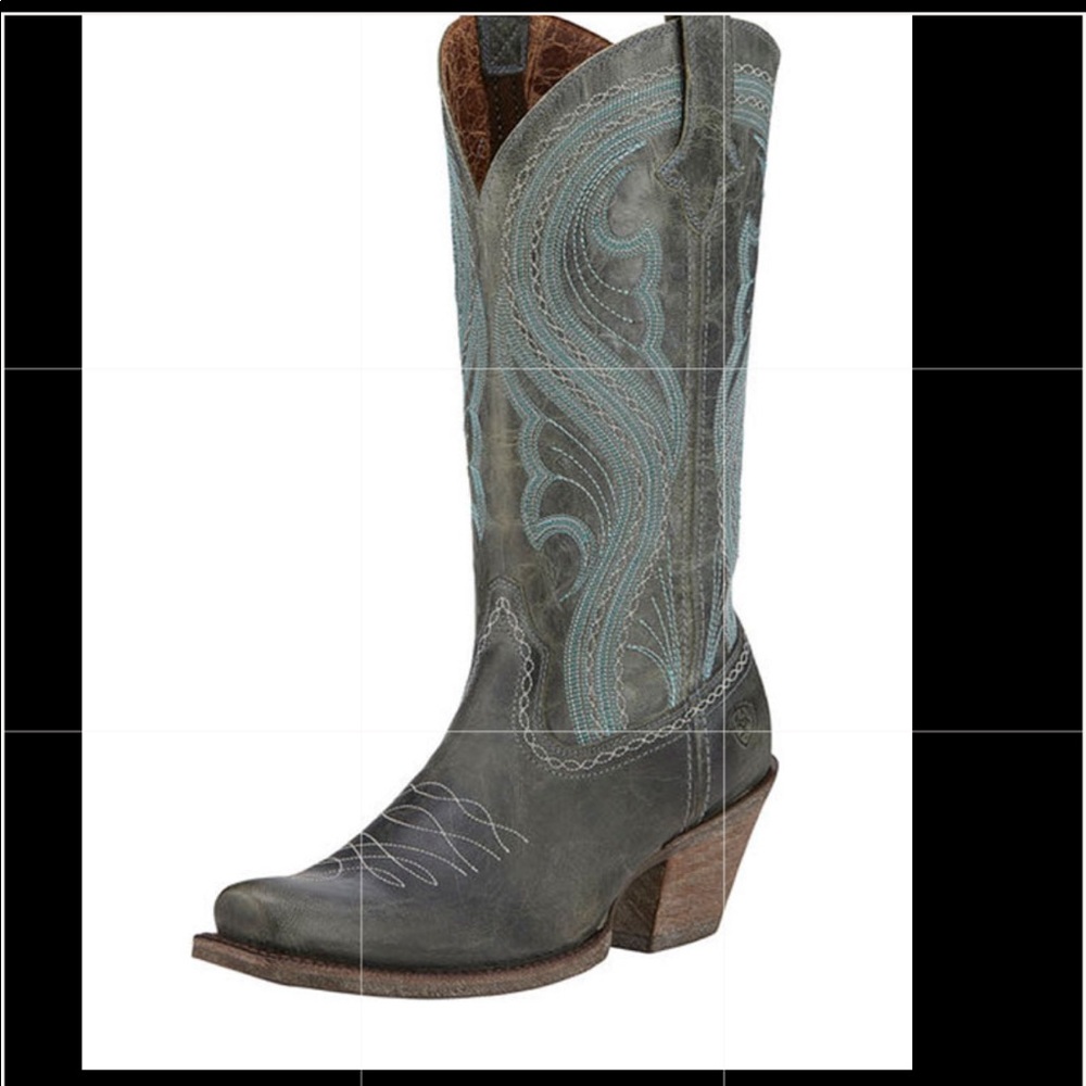 Ariat Womens Lively Leather Western Cowboy Boot Blue/Grey Size 7.5 B
